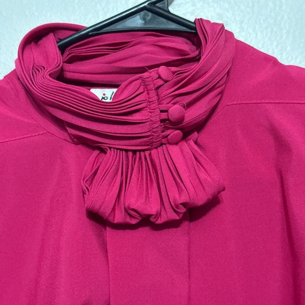 Vintage Fuchsia Secretary‎ Blouse High Neck Ruffle Button Detail Size 6 Romantic